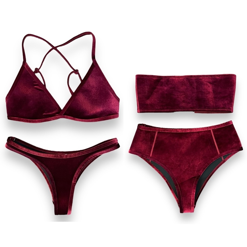 Hoaka Swimwear Bundle Of 2 Wine Velvet Bikini Set